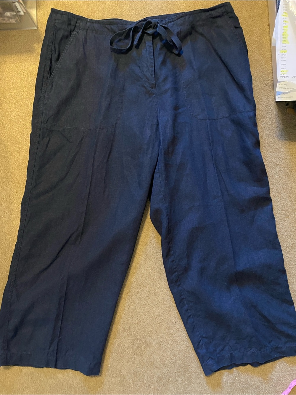 Eileen Fisher Linen Organic Cotton Navy Wide Leg Drawstring Pants